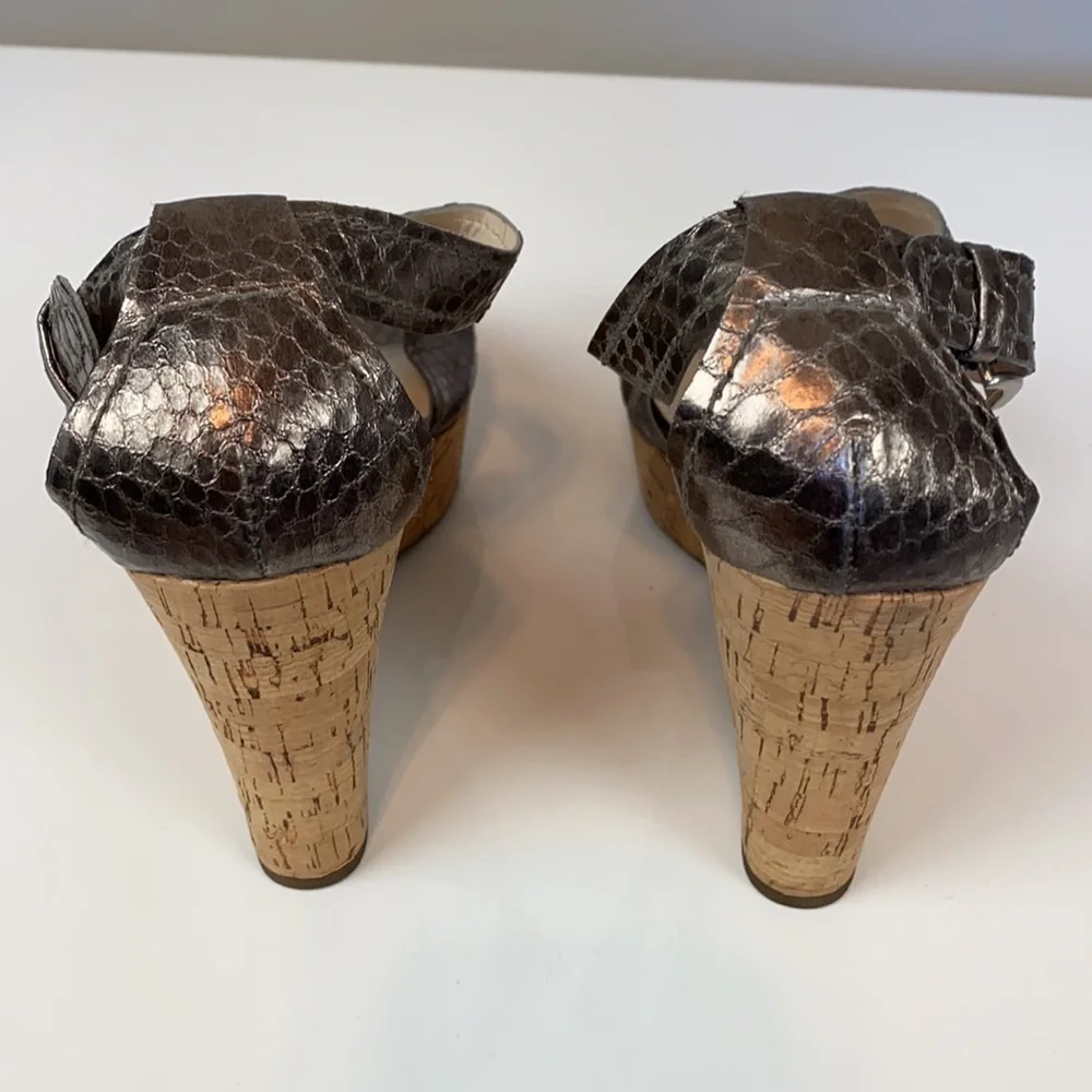 Franco Sarto Supra Snake Print Bronze Wedges Size 8.5